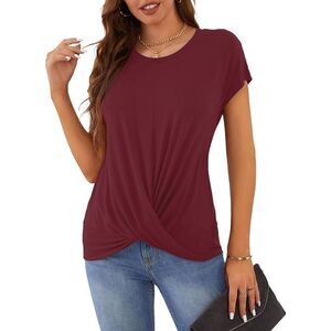 Womens red size small twist tunic Short Sleeve T Shirts Casual Summer Tops Loose